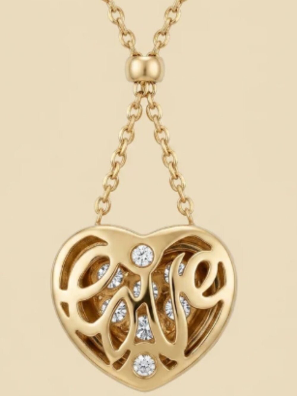 18K Diamond Puffy Heart Solid Gold Reversible Heart 18K Exquisite Necklace